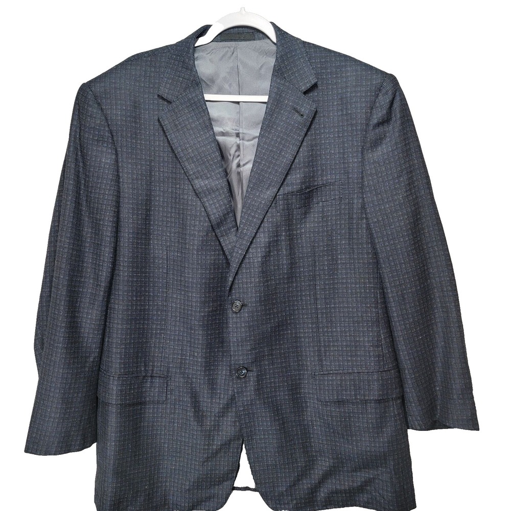 Vtg Jhane Barnes Wool Sportcoat Jacket Blazer Mens Sz 48L Blue Silk Lined Office